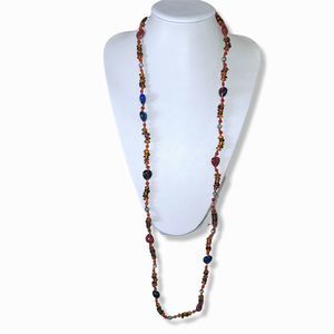 Vintage Blue, Purple, Red, Amber Blown Glass Bead Continuous Necklace 46"